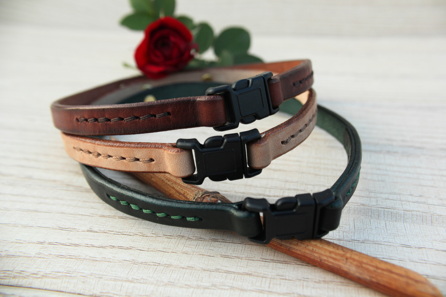 House Leather Dog Collar, Quick-Release Buckle, Personalized ID Tag