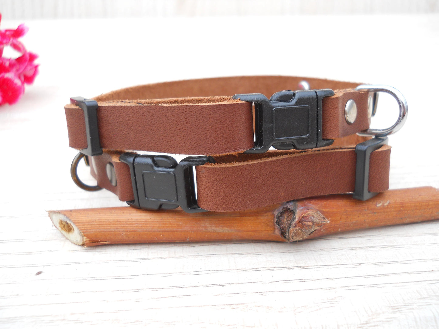 Small Leather Dog Collar – Soft Personalized Puppy Collar with Name & ID Tag, Brown