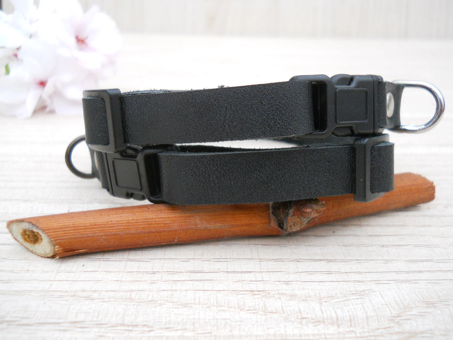 Black Leather Dog Collar – Soft Puppy Collar with Name Engraving & ID Tag