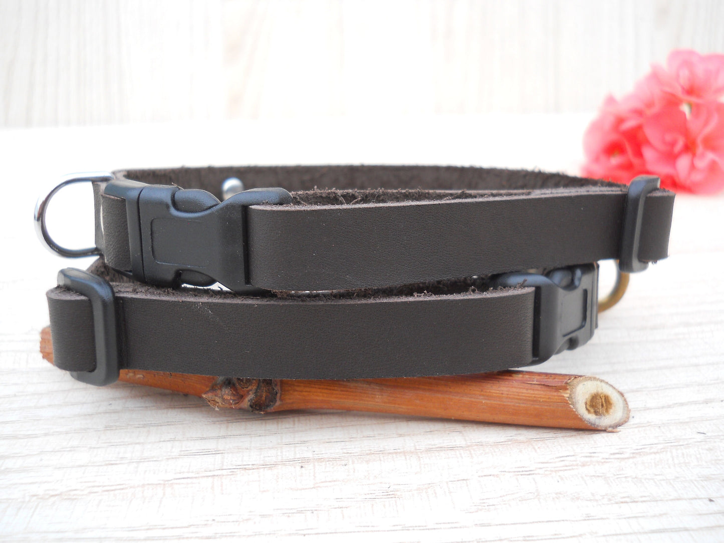 Small Dark Brown Leather Dog Collar – Soft Personalized Puppy Collar with Name & ID Tag