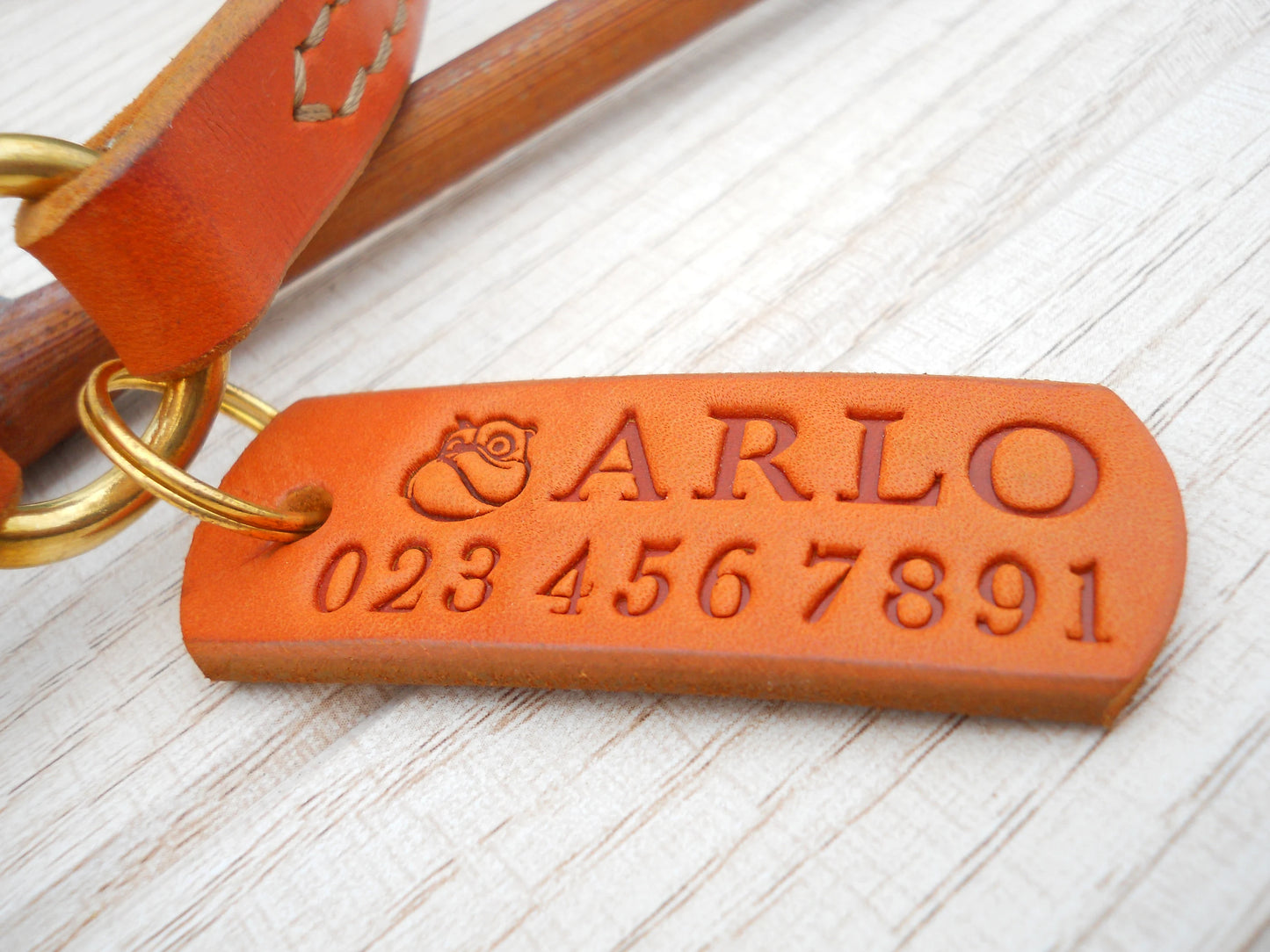 Pumpkin Leather Dog Collar with ID Tag – Personalized House Collar, Dog Gift