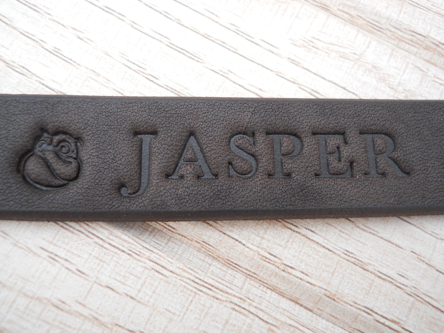 “Sun” Personalized Leather Dog Harness – Medium Dark Brown Harness with Name Hot Stamping