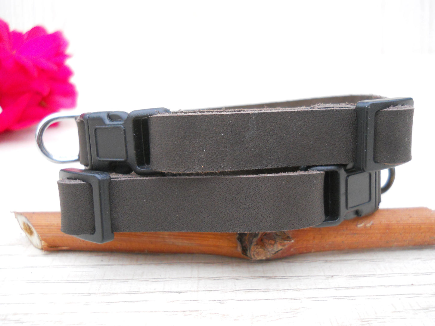 Dark Brown Leather Dog Collar – Soft Small Puppy Collar with Personalized ID Tag