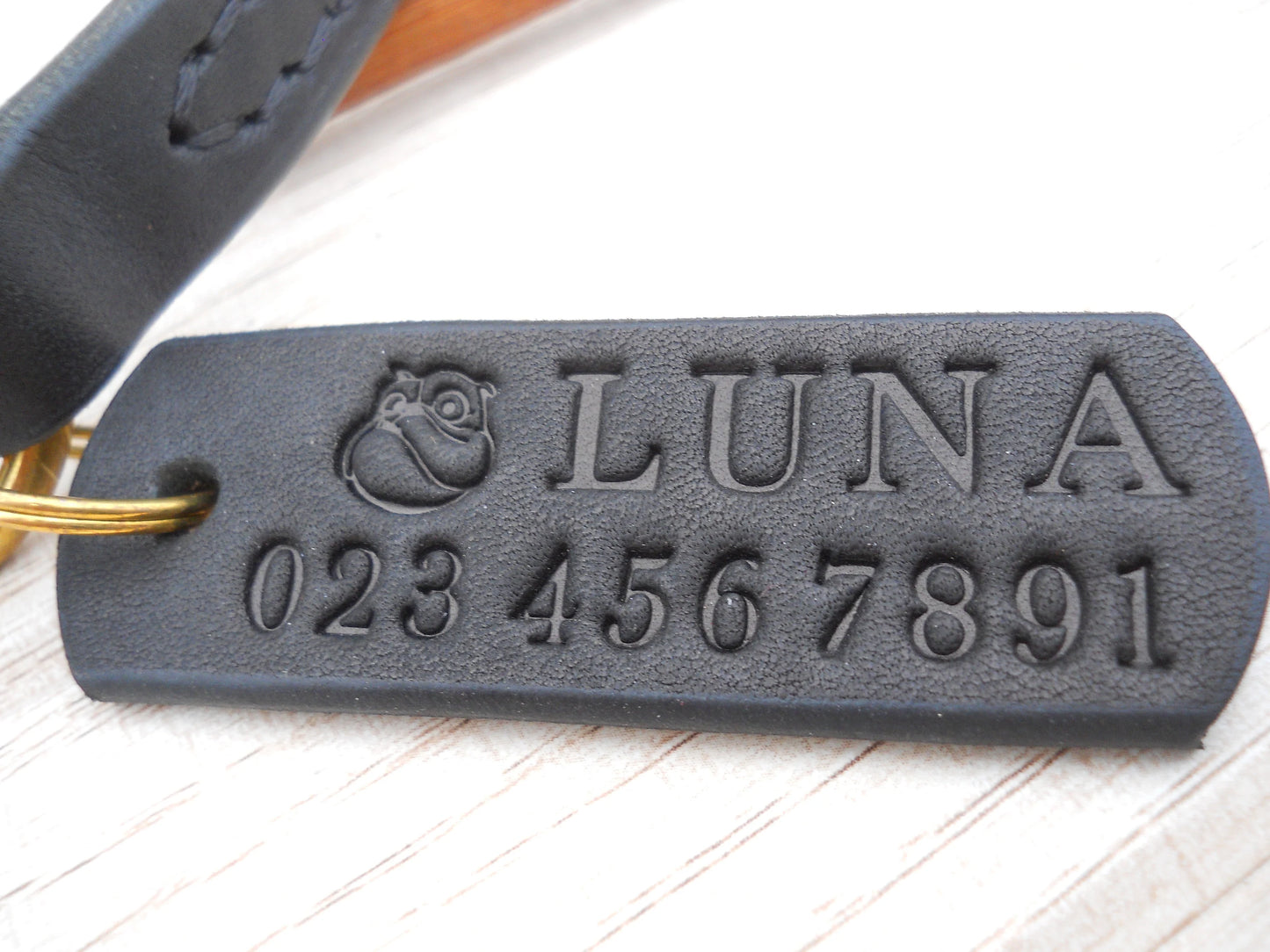 Black Leather Dog Collar with ID Tag – Personalized House Collar, Dog Gift