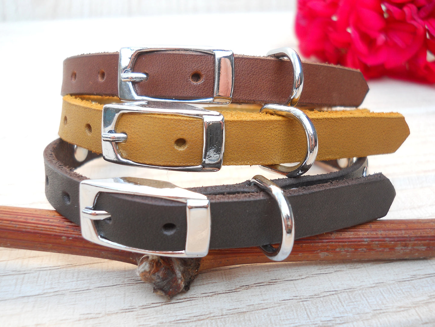 Soft Leather Dog Collar with Decorative Rivets – Custom Tiny Pet Collar for Chihuahua or Yorkie