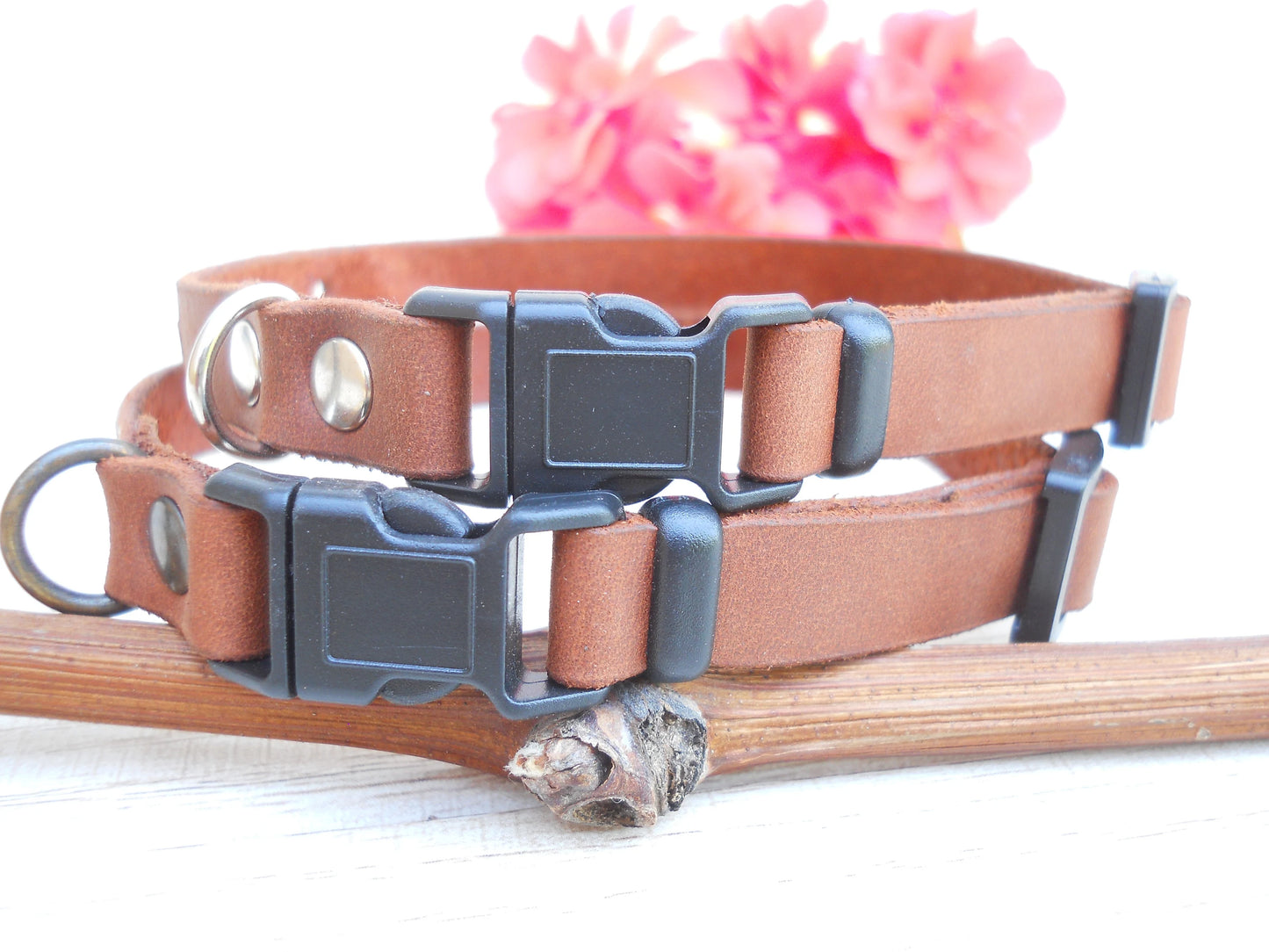 Handmade Brown Leather Cat Collar, Personalized Gift