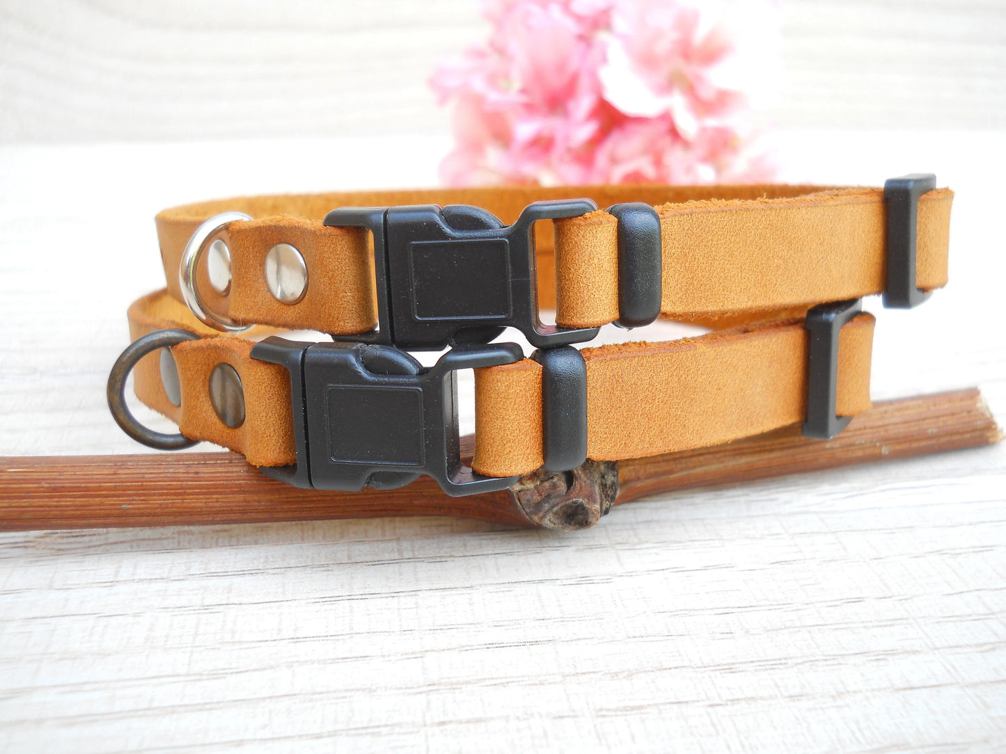 Honey Leather Cat Collar – Breakaway & Personalized with ID Tag