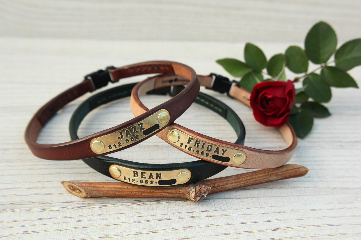 House Leather Dog Collar, Quick-Release Buckle, Personalized ID Tag