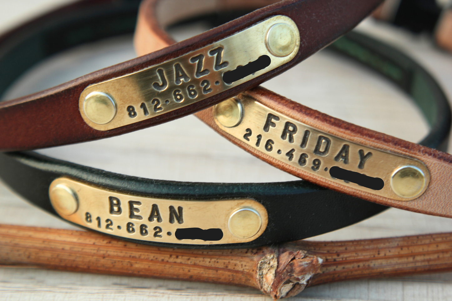 House Leather Dog Collar, Quick-Release Buckle, Personalized ID Tag