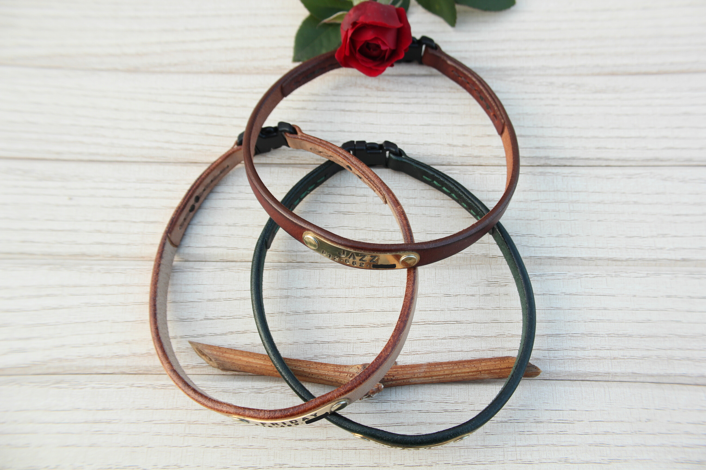 House Leather Dog Collar, Quick-Release Buckle, Personalized ID Tag