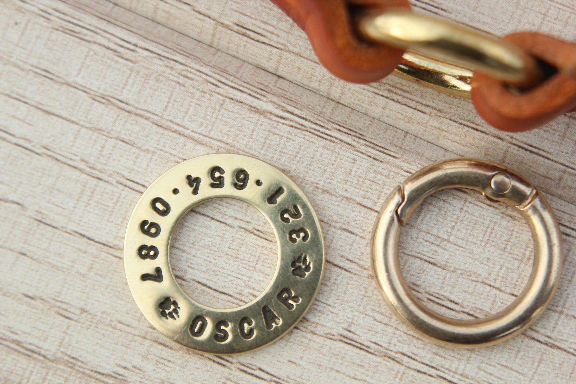 Hand-Stamped Brass Tag and Round Brass Carabiner