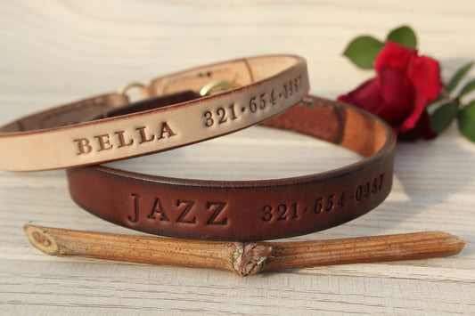 Handmade Dog House Collar with Hot-Stamped Personalized ID Tag