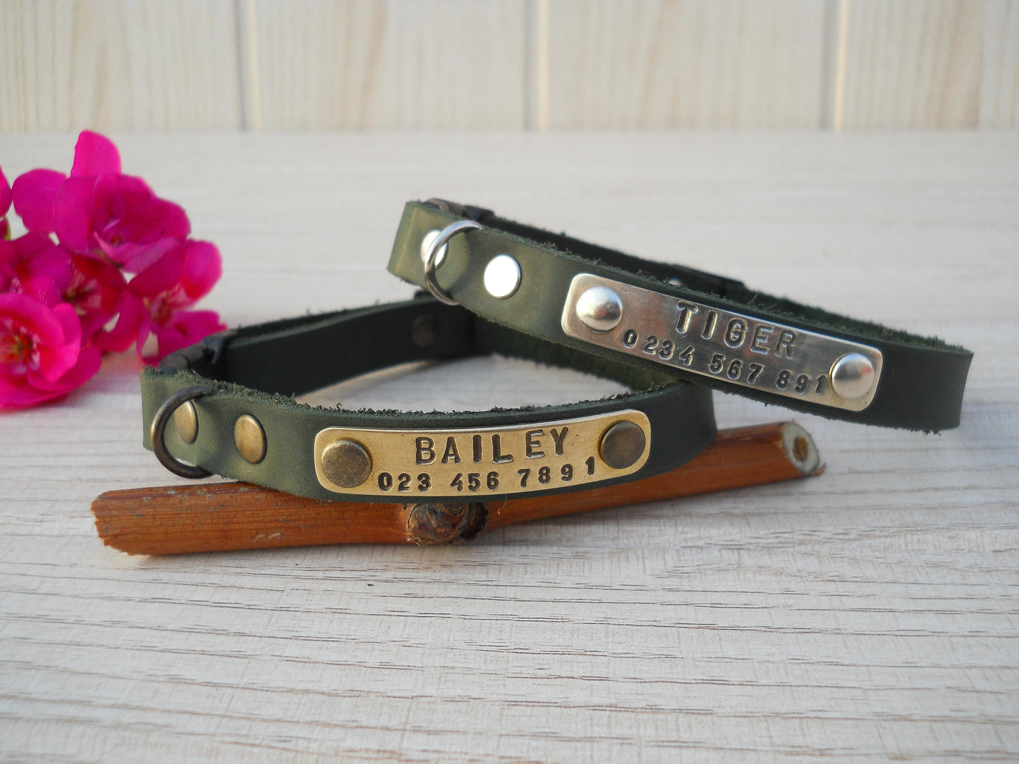 Personalized Breakaway Leather Cat Collar with ID Tag