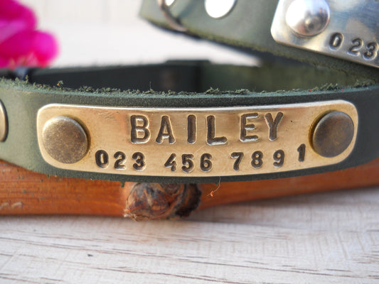 Personalized Breakaway Leather Cat Collar with ID Tag