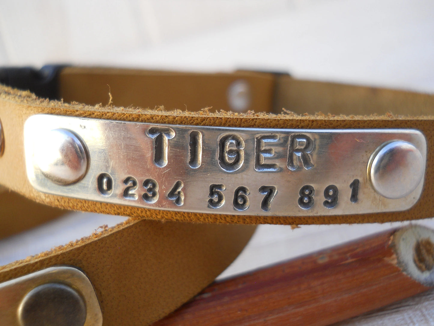 Breakaway Leather Cat Collar, Personalized ID Tag