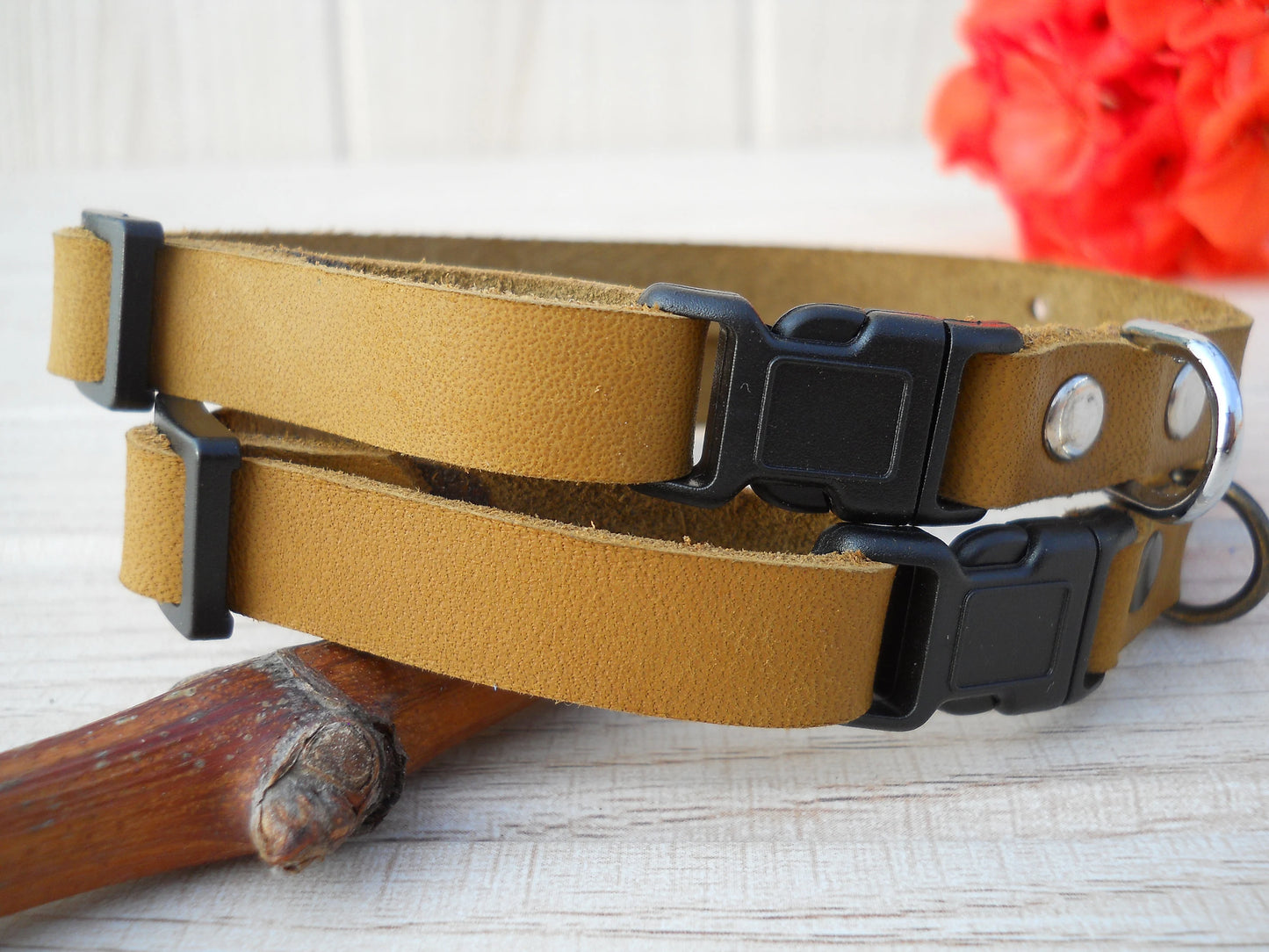 Soft Leather Puppy Collar – Personalized Dog Collar with ID Tag, Small Size