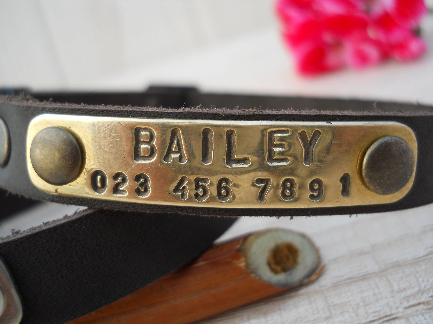 Dark Brown Leather Dog Collar – Soft Small Puppy Collar with Personalized ID Tag