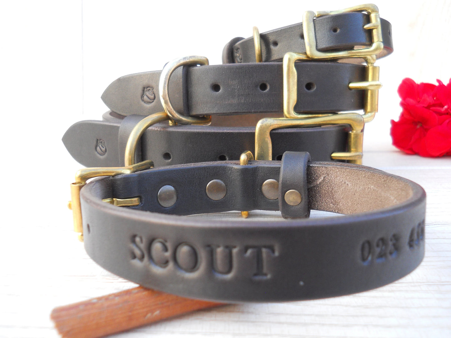 Personalized Leather Dog Collar with Engraved ID Tag