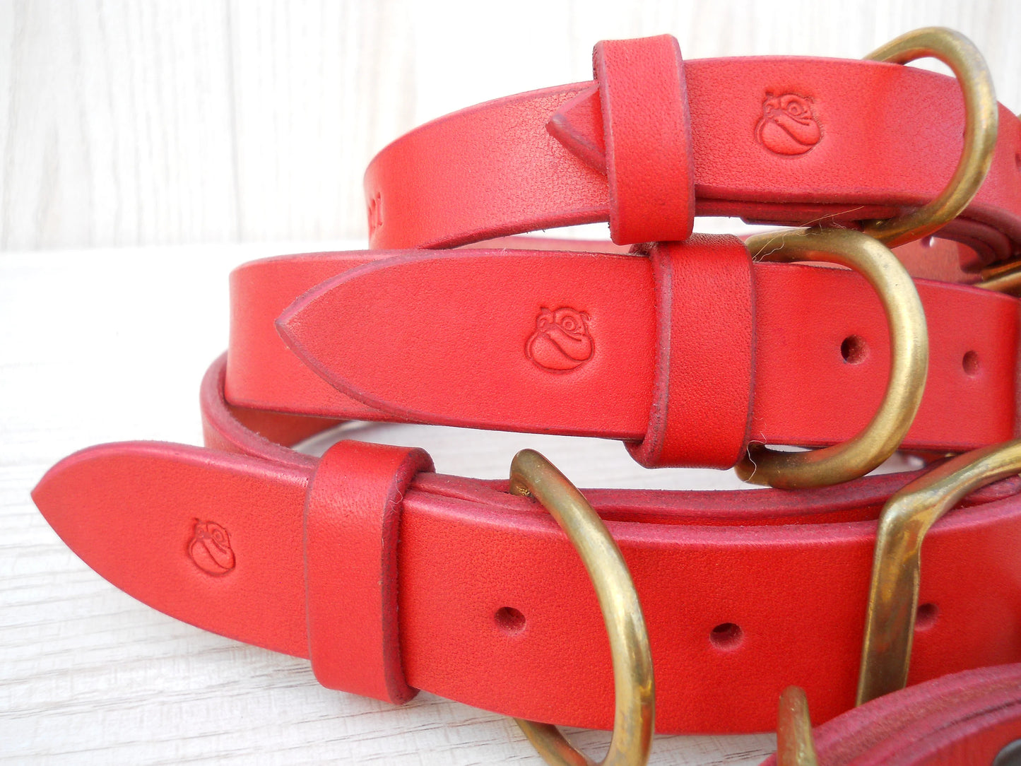 Personalized Leather Dog Collar, Red Engraved ID Tag