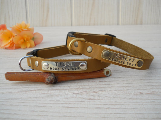 Personalized Leather Puppy Collar – Soft Small Dog Collar with Name & ID Tag