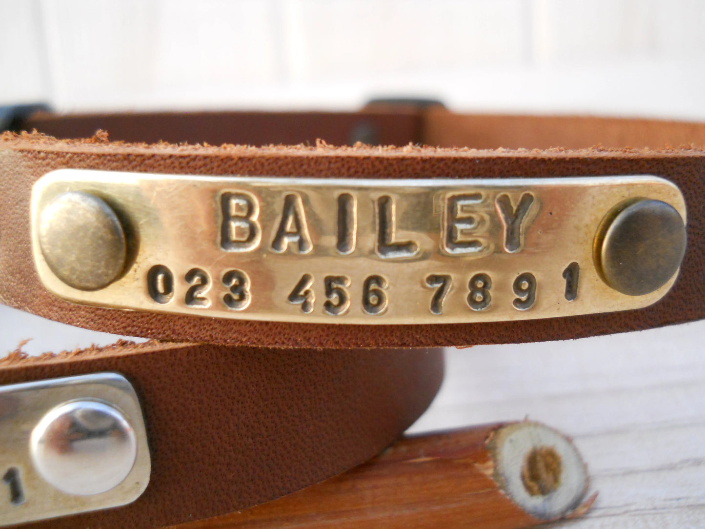 Personalized Leather Dog Collar – Soft Brown Collar for Small Dogs & Puppies with ID Tag