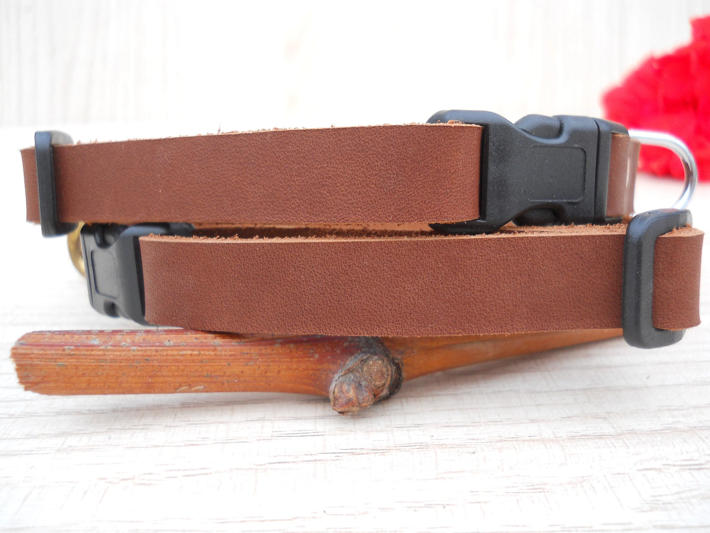 Personalized Leather Dog Collar – Soft Brown Collar for Small Dogs & Puppies with ID Tag