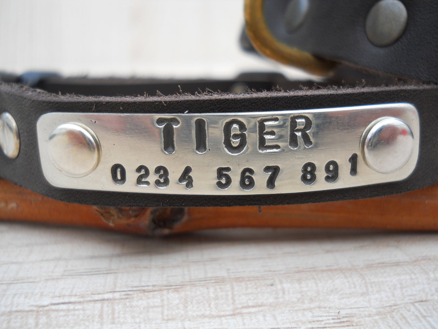 Small Dark Brown  Leather Dog Collar – Soft Personalized Puppy Collar with Name & ID Tag