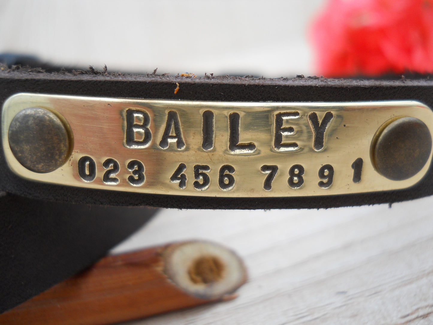 Small Dark Brown  Leather Dog Collar – Soft Personalized Puppy Collar with Name & ID Tag