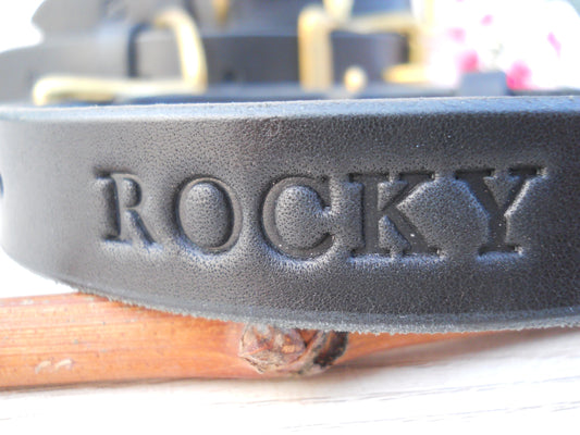Handmade Personalized Leather Dog Collar with Engraved ID Tag