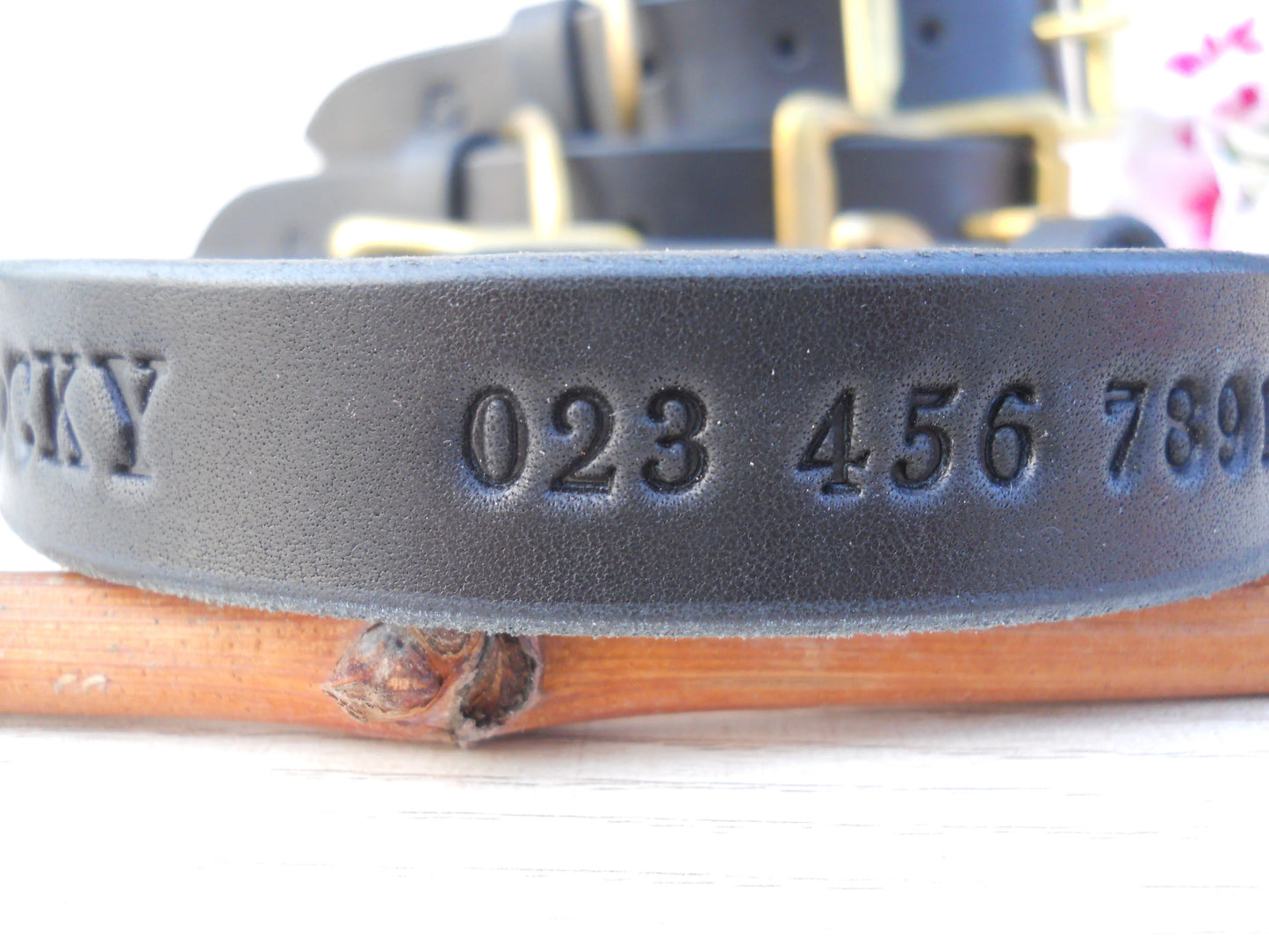 Handmade Personalized Leather Dog Collar with Engraved ID Tag