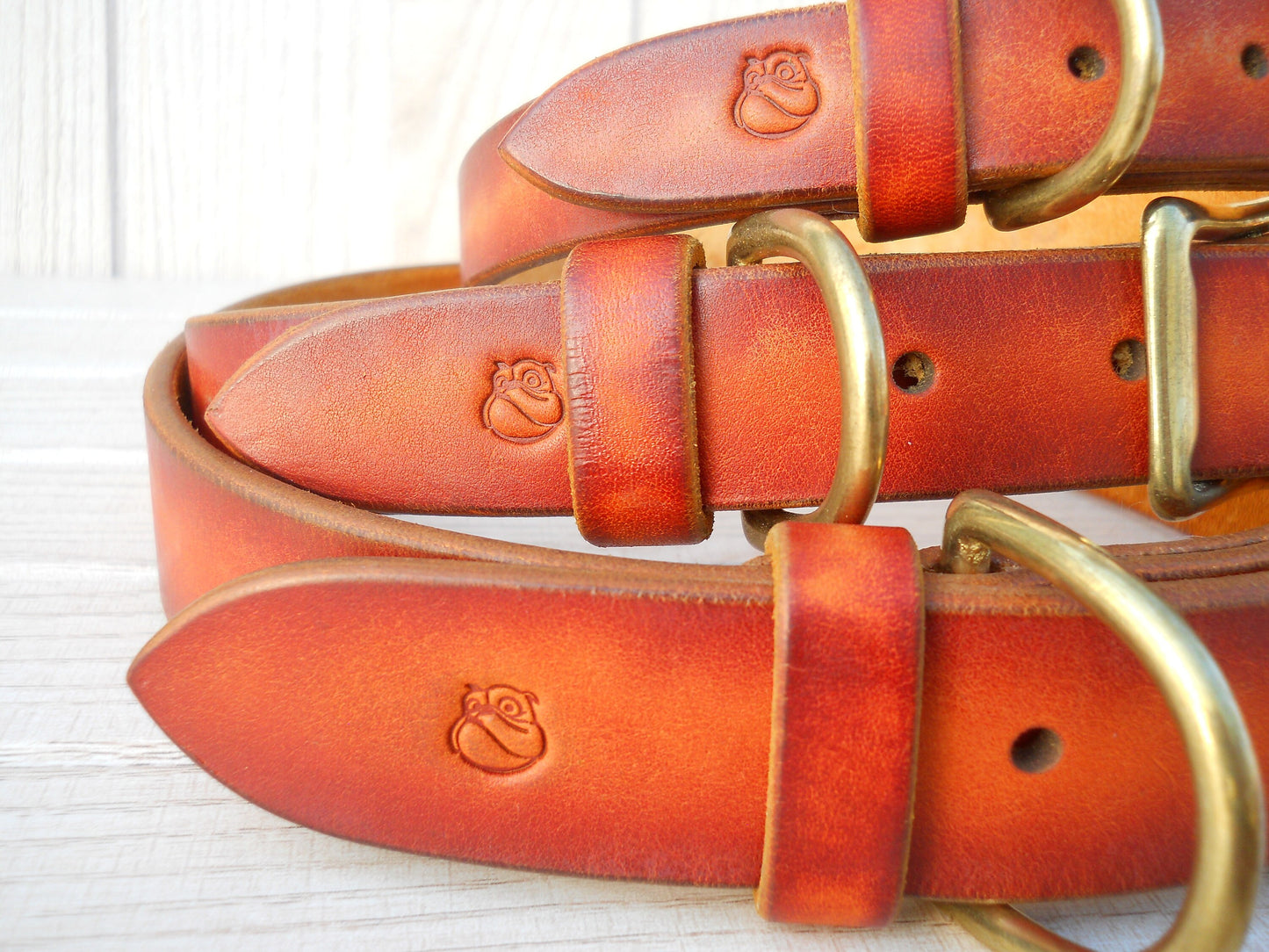 Pumpkin Leather Dog Collar with Personalized ID Tag