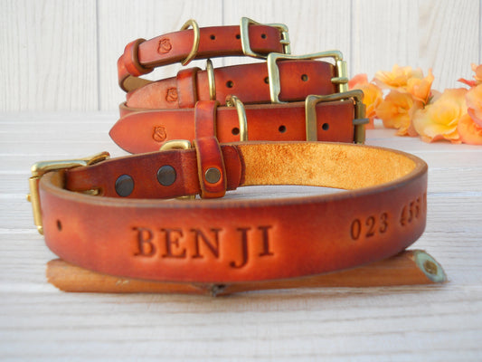 Leather Dog Collar Vintage Look, Personalized Pet Gift