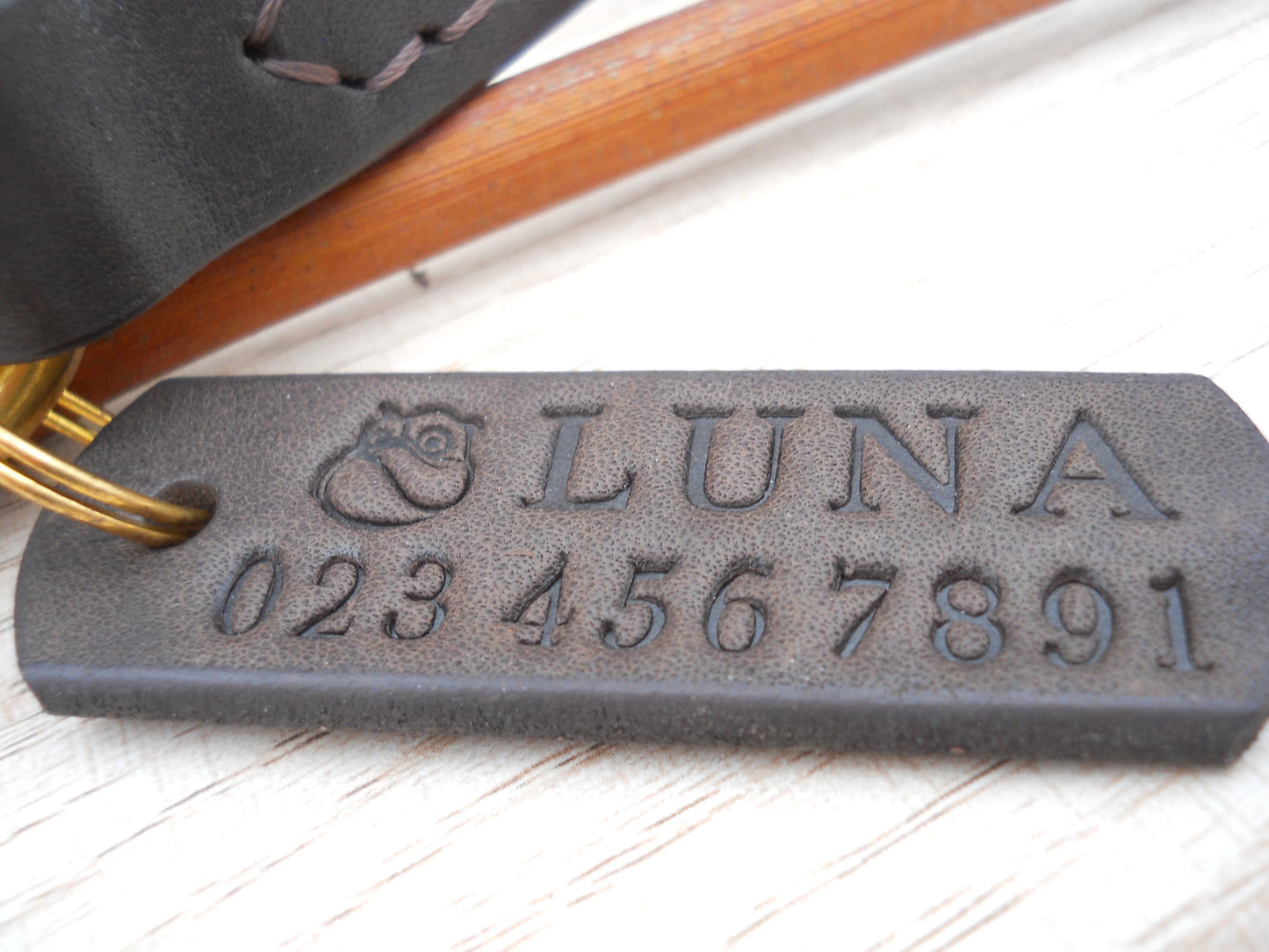 Dark Brown Leather House Collar – Personalized Dog Collar with ID Tag, Gift for Dogs