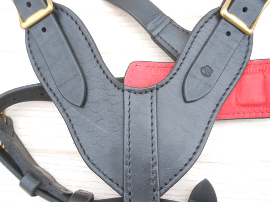 Personalized Leather Dog Harness – Handmade Strong Black Harness for Large Dogs with Name Hot Stamping