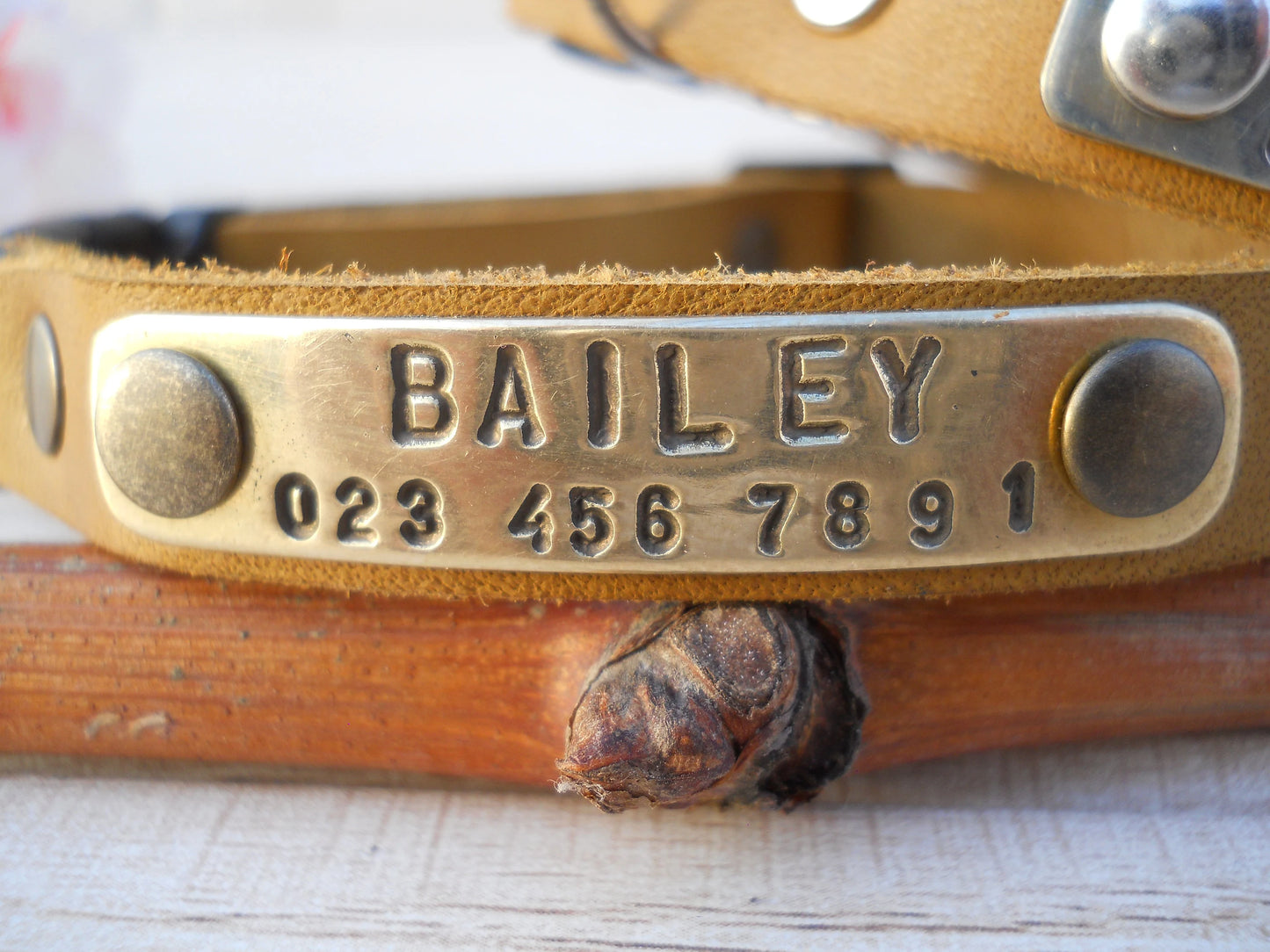 Breakaway Leather Cat Collar, Personalized ID Tag
