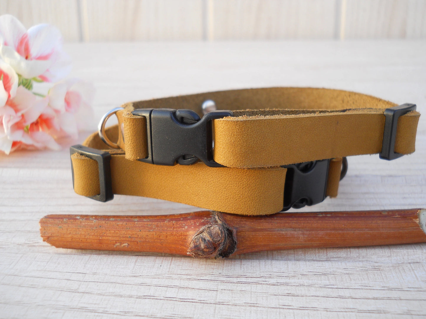 Breakaway Leather Cat Collar, Personalized ID Tag