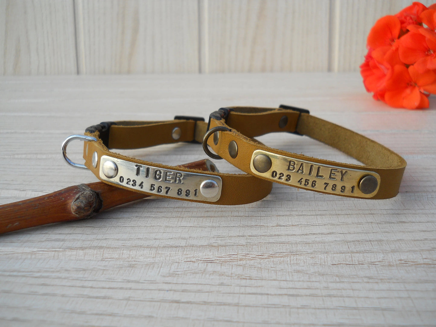 Soft Leather Puppy Collar – Personalized Dog Collar with ID Tag, Small Size