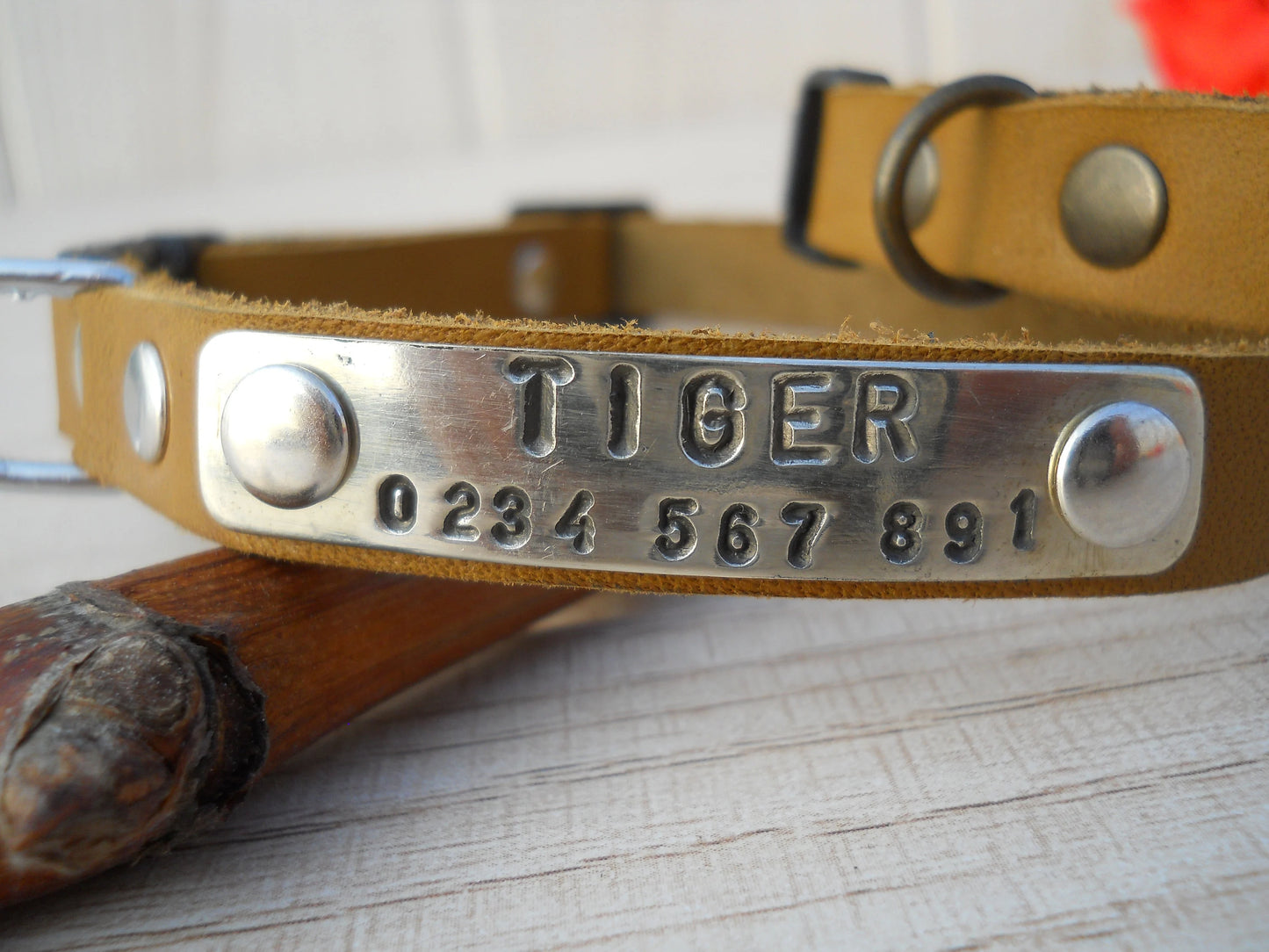 Soft Leather Puppy Collar – Personalized Dog Collar with ID Tag, Small Size