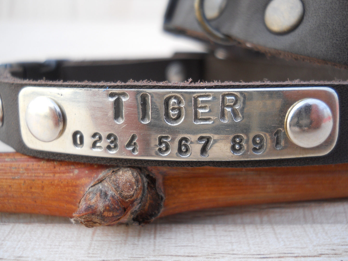 Dark Brown Leather Dog Collar – Soft Small Puppy Collar with Personalized ID Tag