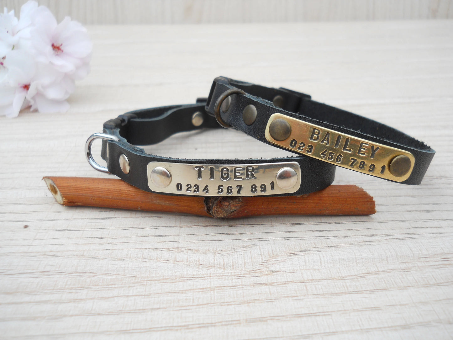 Black Leather Dog Collar – Soft Puppy Collar with Name Engraving & ID Tag