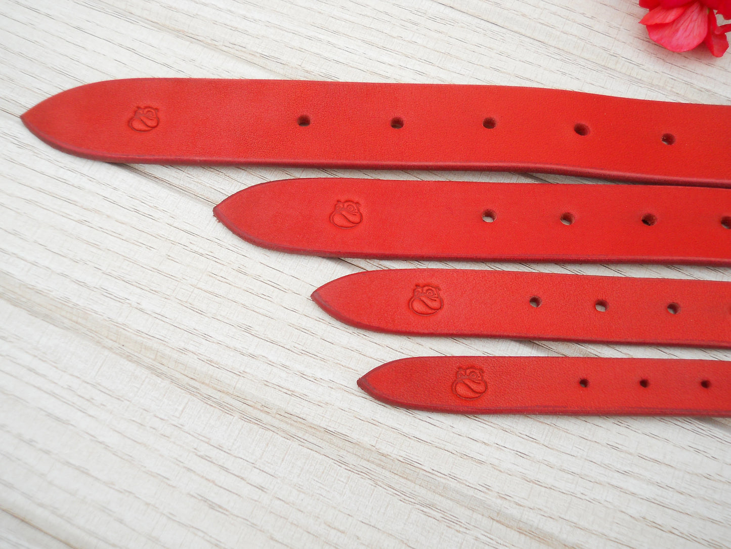 Handmade Red Leather Dog Collar, Personalized ID Tag