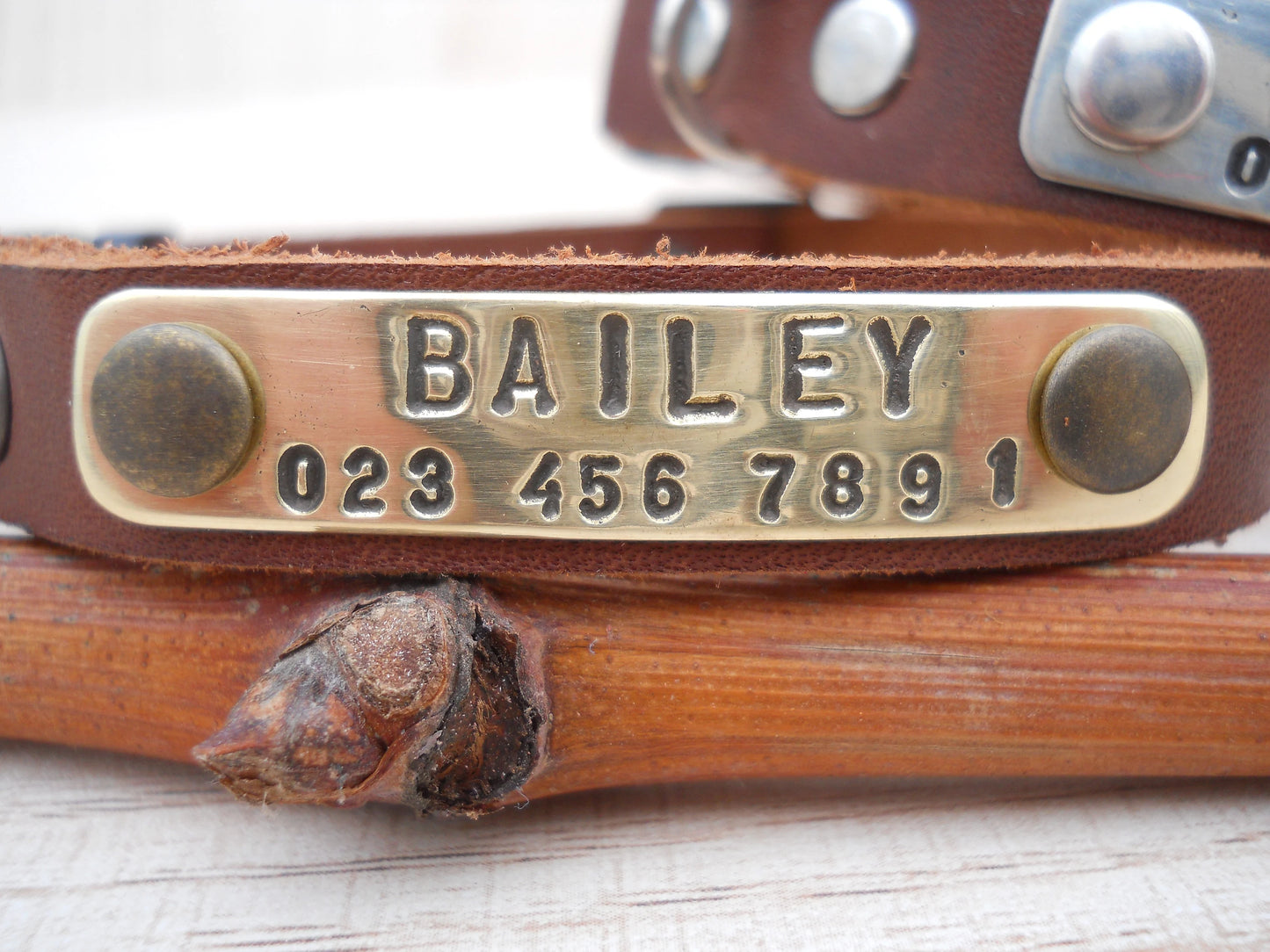 Brown Leather Cat Collar, Breakaway Personalized ID Tag Collar