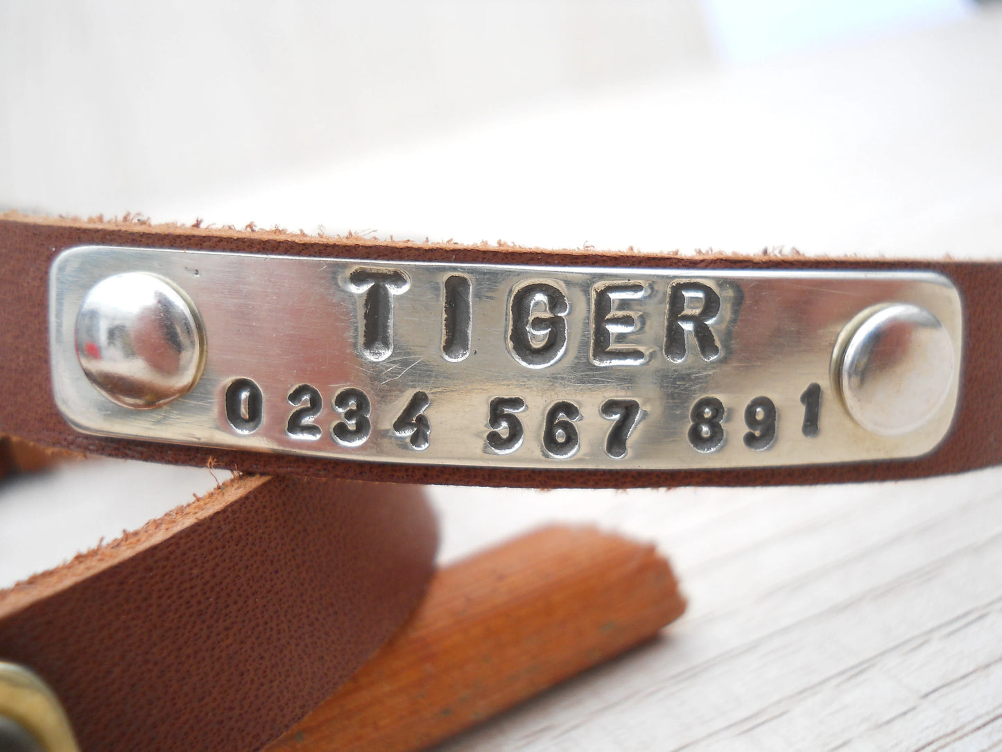 Brown Leather Cat Collar, Breakaway Personalized ID Tag Collar