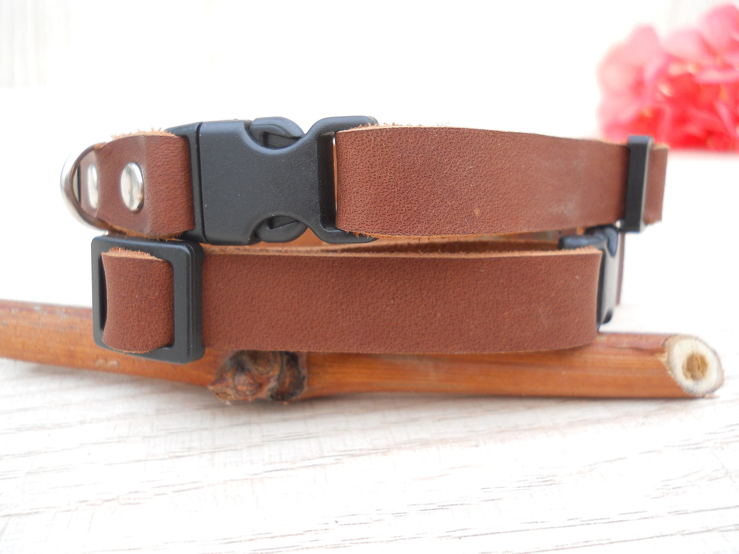 Brown Leather Cat Collar, Breakaway Personalized ID Tag Collar