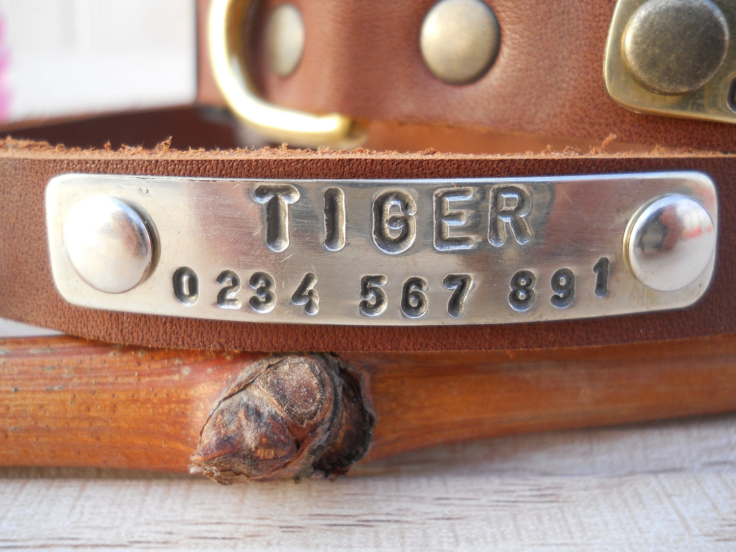 Personalized Leather Dog Collar – Soft Brown Collar for Small Dogs & Puppies with ID Tag