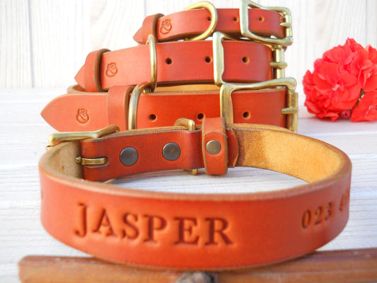 Handmade Leather Dog Collar, Personalized Pet Gift