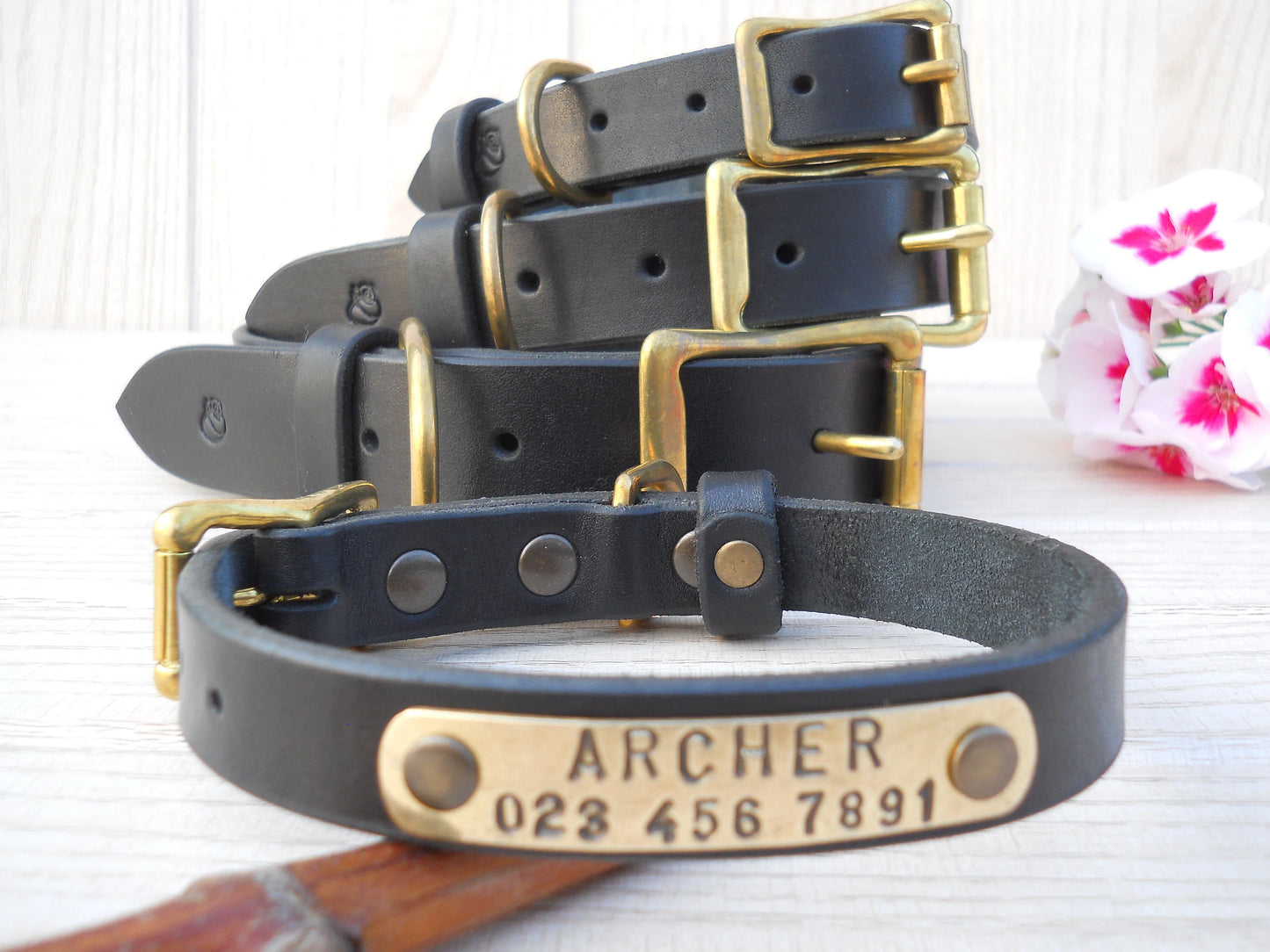 Personalized Leather Dog Collar with Brass ID Tag – Custom Durable Collar