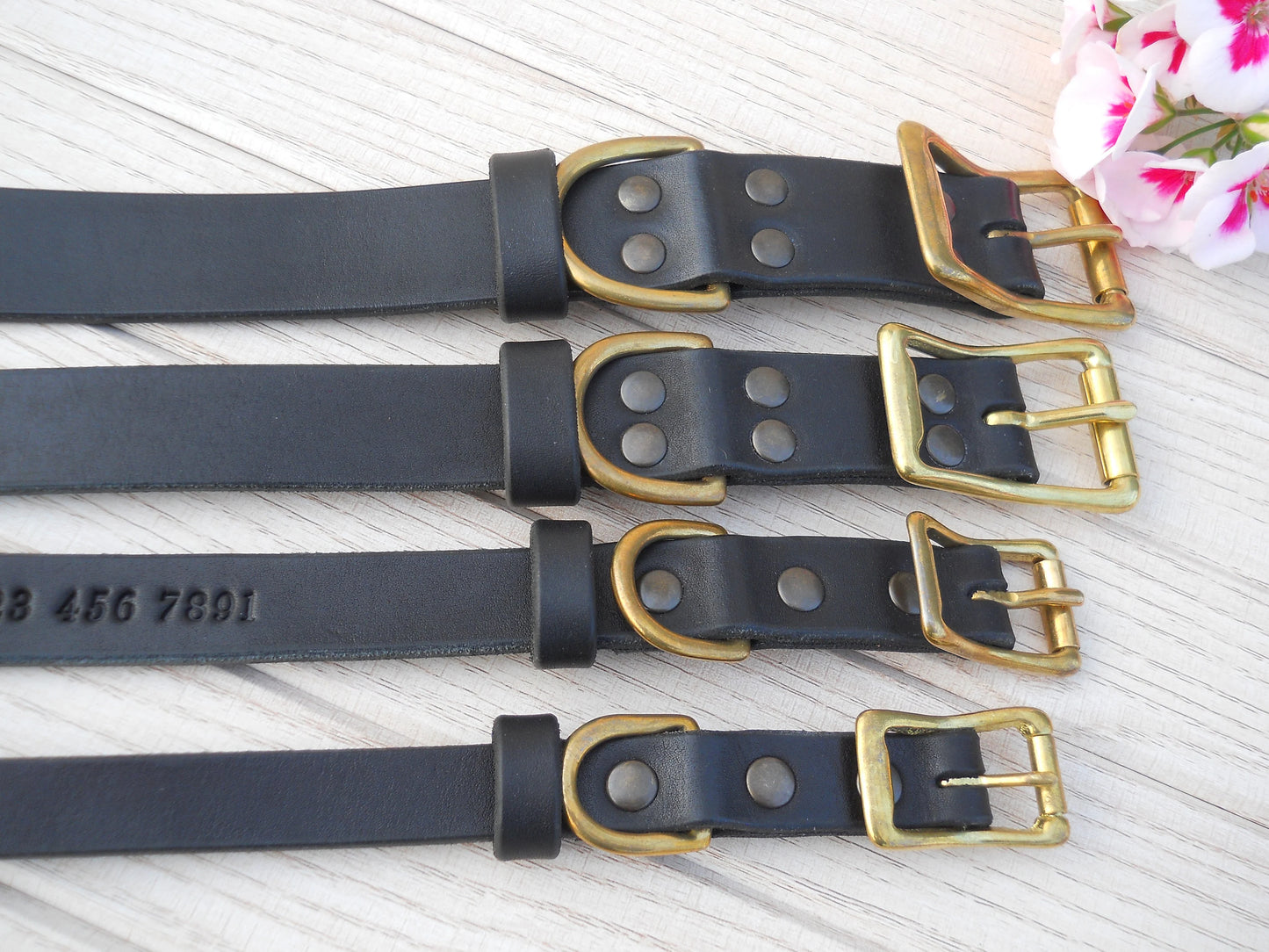 Handmade Personalized Leather Dog Collar with Engraved ID Tag