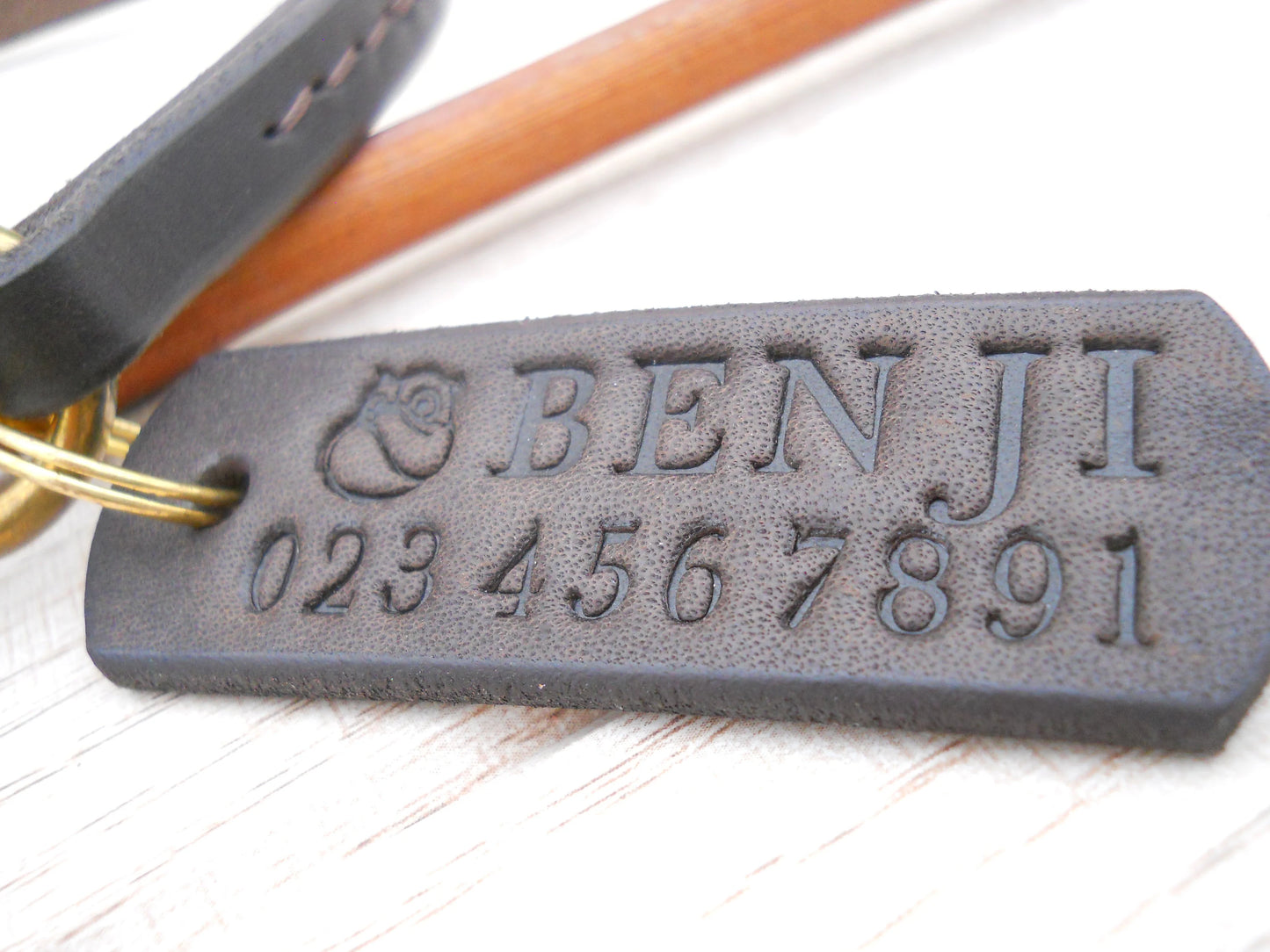 Dark Brown Leather House Collar – Personalized Dog Collar with ID Tag, Gift for Dogs