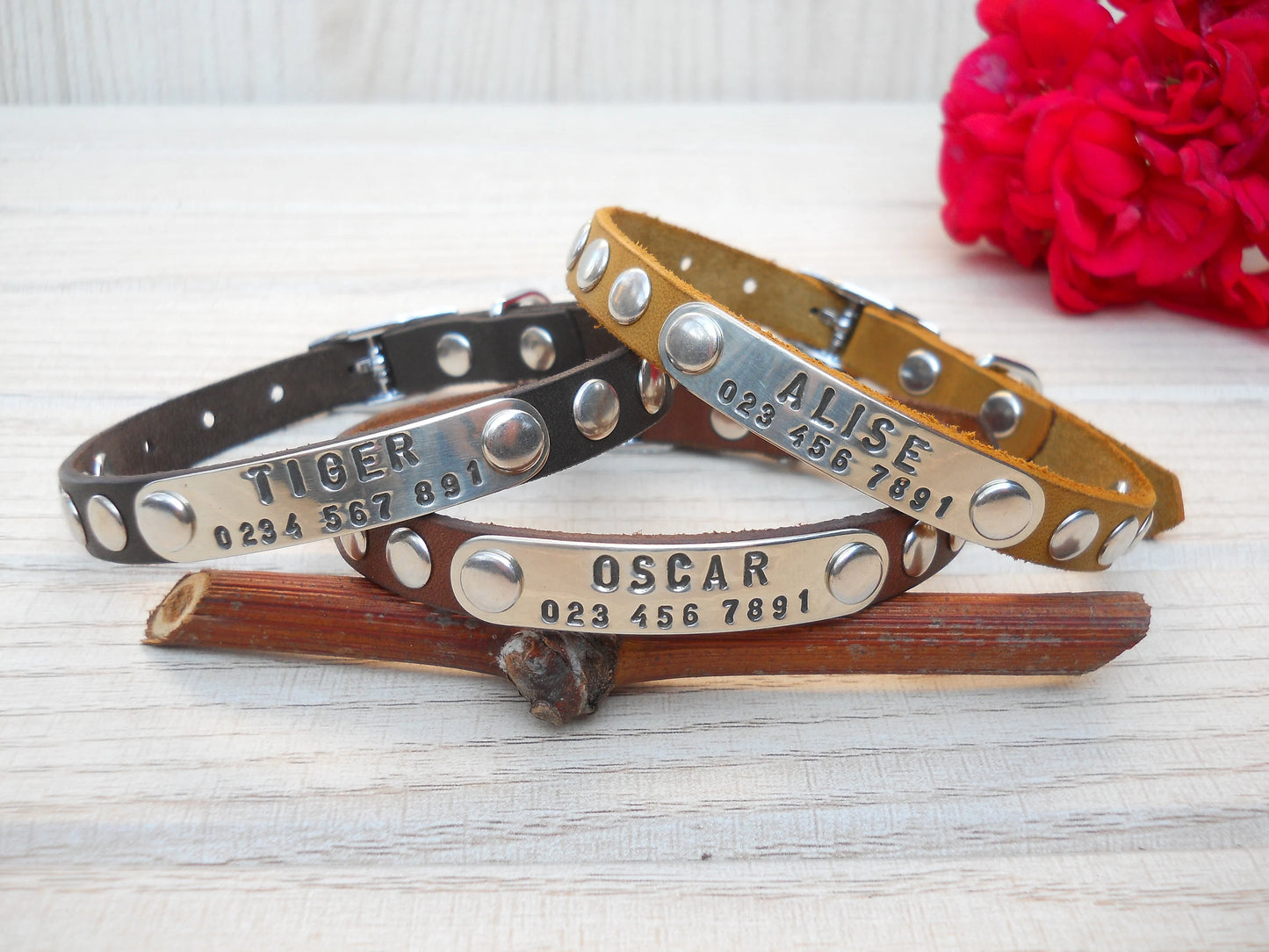 Soft Leather Dog Collar with Decorative Rivets – Custom Tiny Pet Collar for Chihuahua or Yorkie